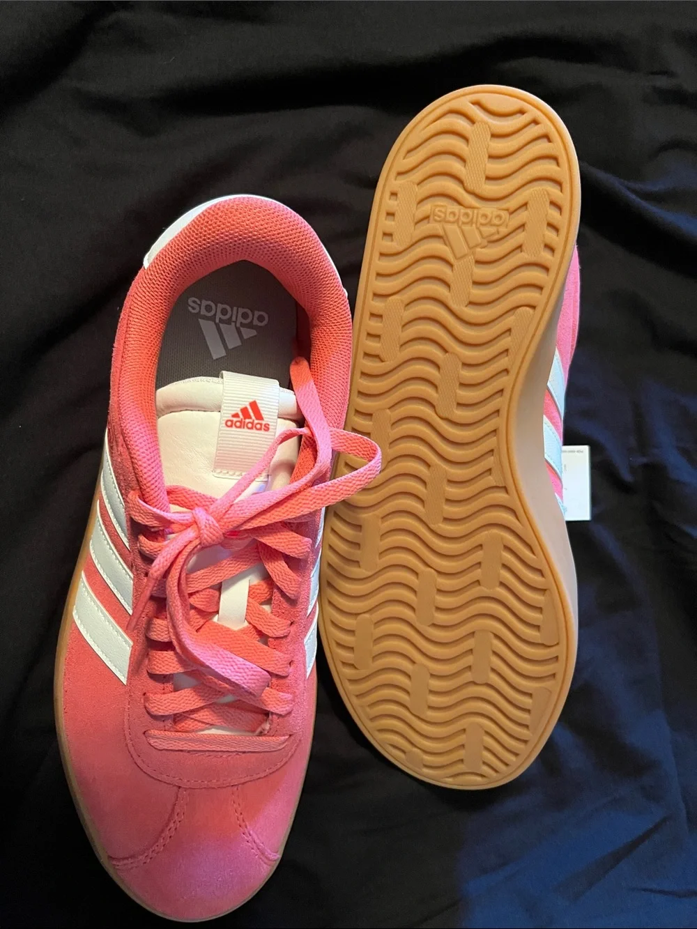 Adidas coral colored Suede Low-Top Sneakers with White Stripes - Picture 4 of 7